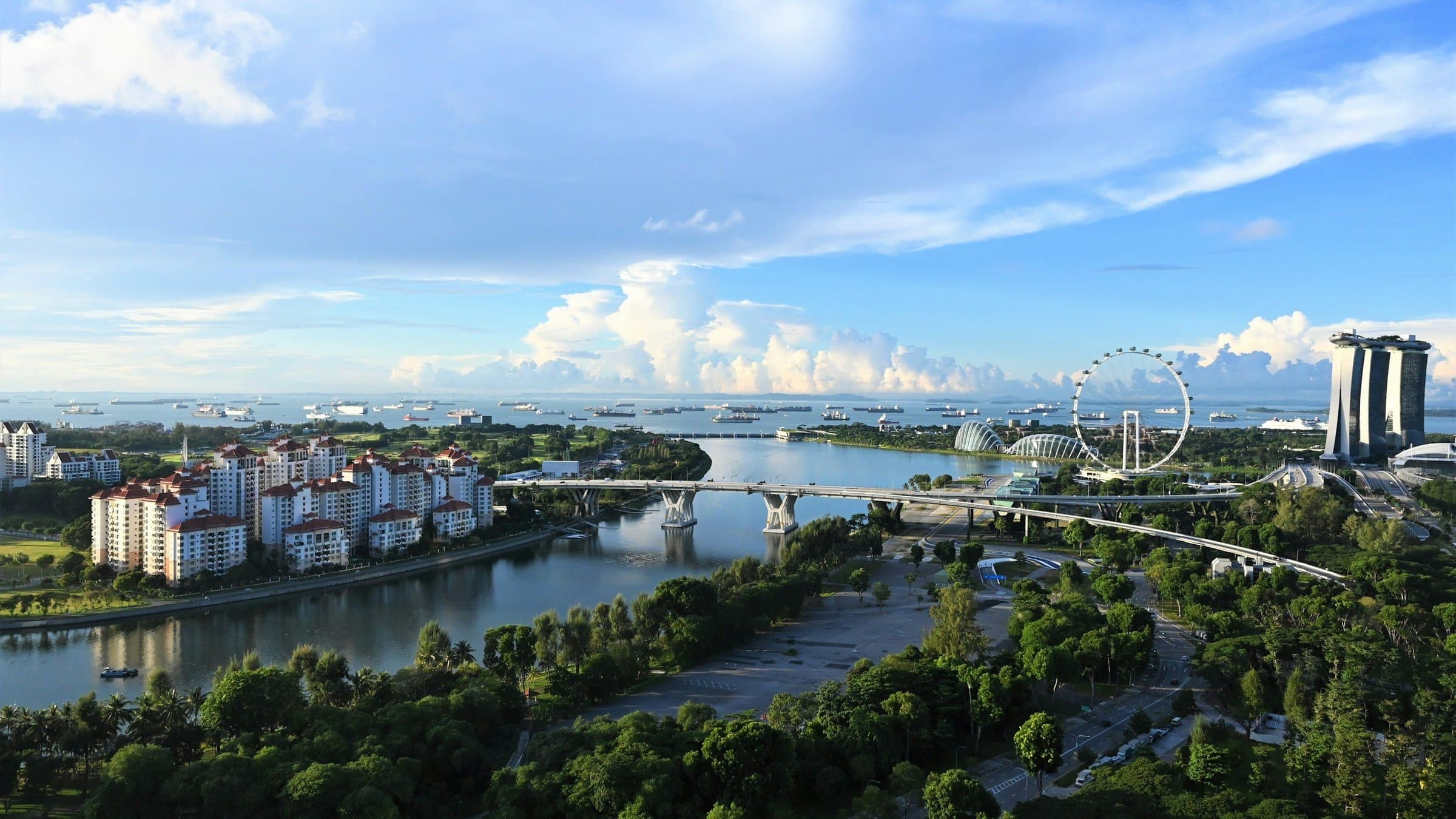 East Coast Highway, Singapore. Marina Bay Sands and Singapore Flyer at the background